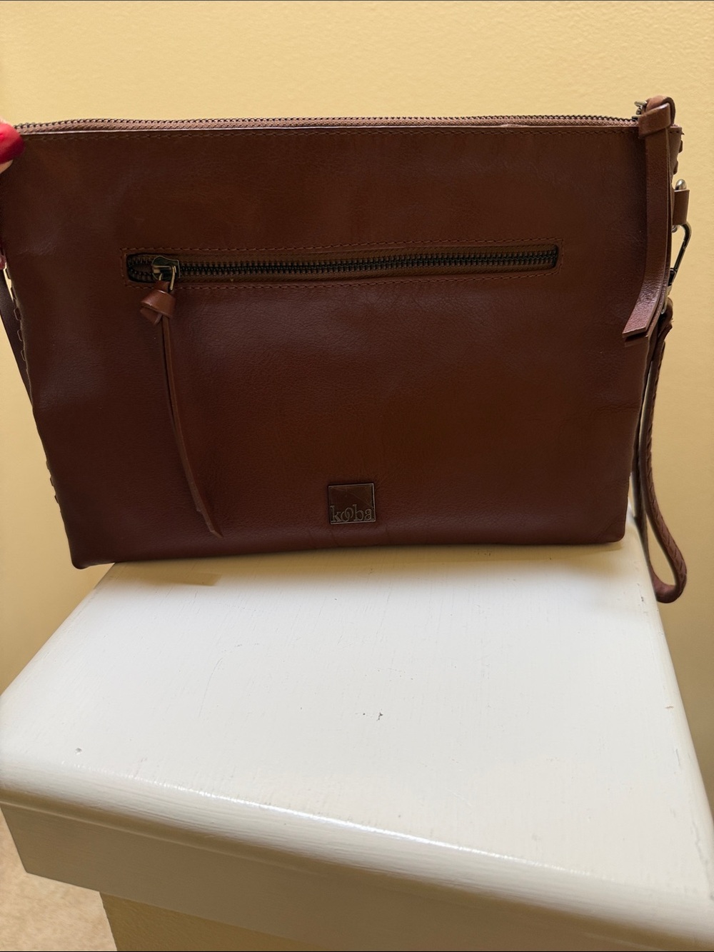 Kooba Veda Cognac Genuine Leather Oversized Wristlet/Clutch